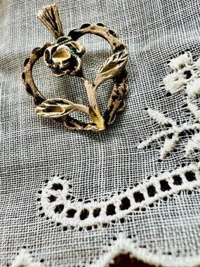 Vintage Silver-Tone Rose Heart Pendant, Openwork Floral